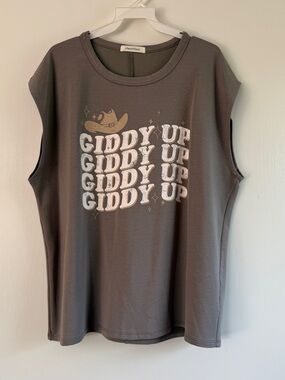 Western Cowboy Graphic Tee Top - Giddy Up Gray Soft Fleece Boho Casual